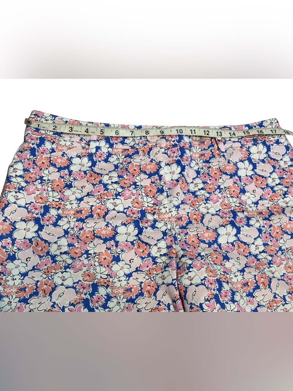 Talbots 12 Blue Floral Chino Shorts Pink Coral Preppy Cotton Summer - Picture 5 of 8